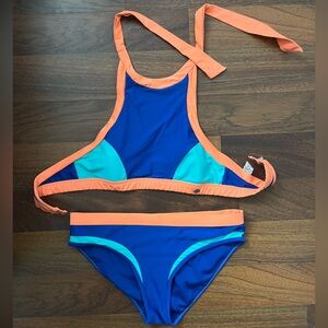 Blue and Orange Women's Bikini Set
